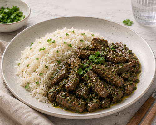 Arroz basmati y carne al cilantro