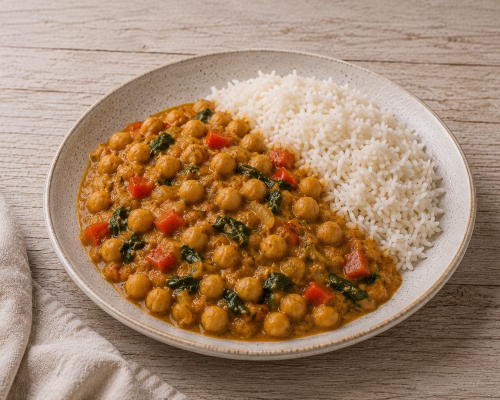 Curry con garbanzos y arroz